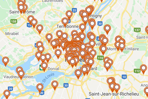 Carte des points de vente des végé-pâtés de Biobon